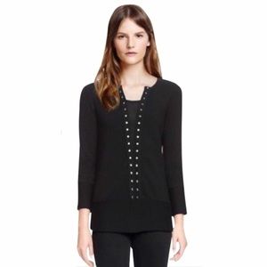 Tory Burch Yessica Black 100% Merino Wool Knit Tunic Sweater Top Size XS